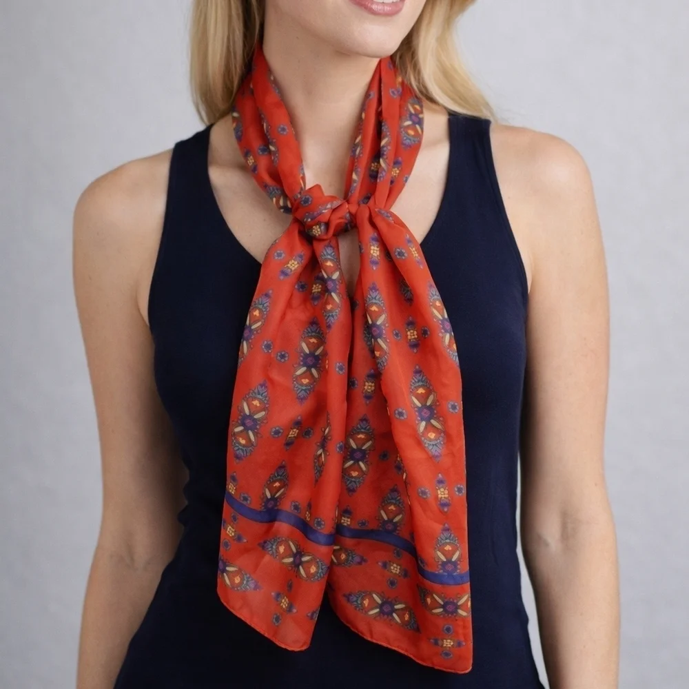 VTG SARAH COVENTRY Tomato Red Floral Scarf